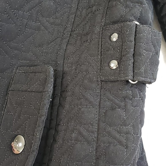 Gallery Quilted Jacket Coat Womens Small Black 4 Pockets Cinched Back Classic - Picture 8 of 15